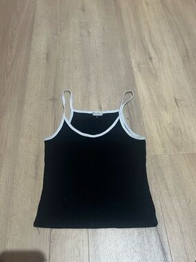 Black Ribbed Tank Top with White Trim - Women's